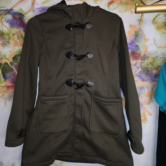 Womans Dark Olive Zip and Toggle Close Hooded Jacket - Picture 10 of 11